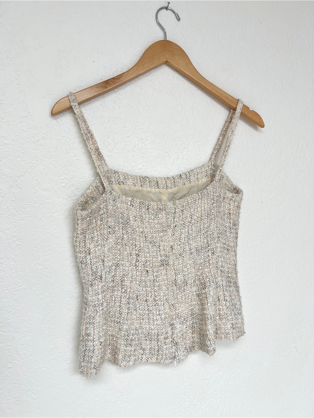 VINTAGE boucle textured beige knit spaghetti strap tank top / XS-S - Picture 4 of 7